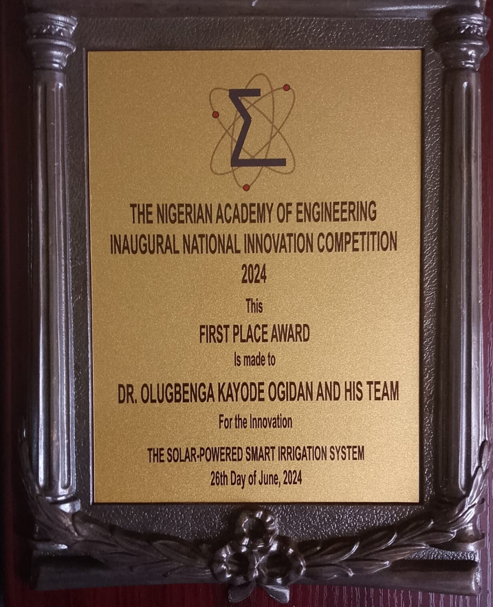 Award plaque - Nigerian Academy of Engineering